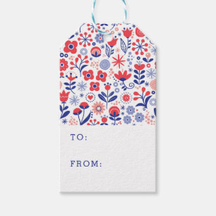 Etiqueta Para Presente Teste padrão floral azul & coral