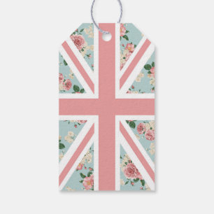 Etiqueta Para Presente Teste padrão floral de Union Jack dos rosas