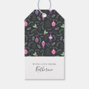 Etiqueta Para Presente Teste padrão roxo do ornamento do natal vintage