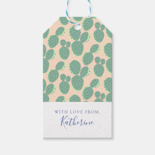 Etiqueta Para Presente Teste padrão verde & cor-de-rosa do cacto