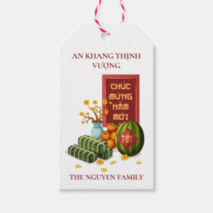 Etiqueta Para Presente Tét Vietnamita Banh Chung Melancia & Hoa Mai
