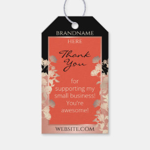 Etiqueta Para Presente Texto bonito Floral Laranja Vermelho e Rosa Dourad