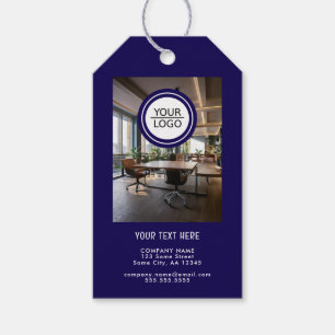 Etiqueta Para Presente Texto personalizado do logotipo Adição azul QR Cod