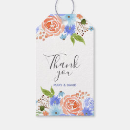 Etiqueta Para Presente Thank You watercolor blue and peach florals