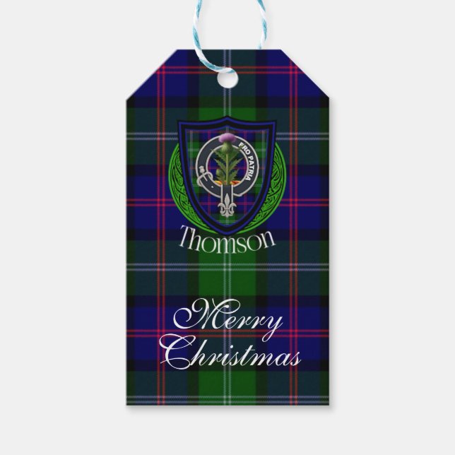 Etiqueta Para Presente Thomson Scottish Clan Tartan & Crest (Frente)