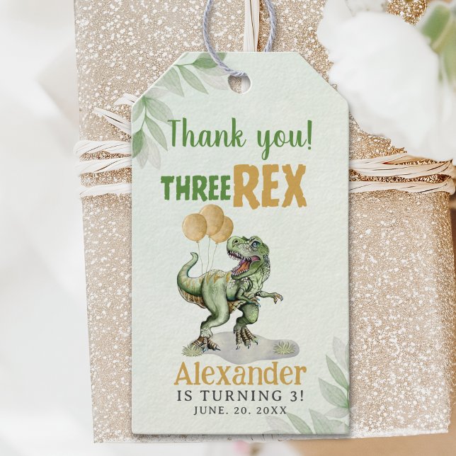 Etiqueta Para Presente Three Rex - Funny Birthday 3rd Boy Dinosaur (Criador carregado)