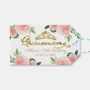 Etiqueta Para Presente Tiara Dourada para Festa de Quinze Anos com Floral