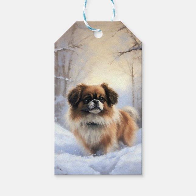 Etiqueta Para Presente Tibetan Spaniel Deixe Nevar Natal  (Frente)