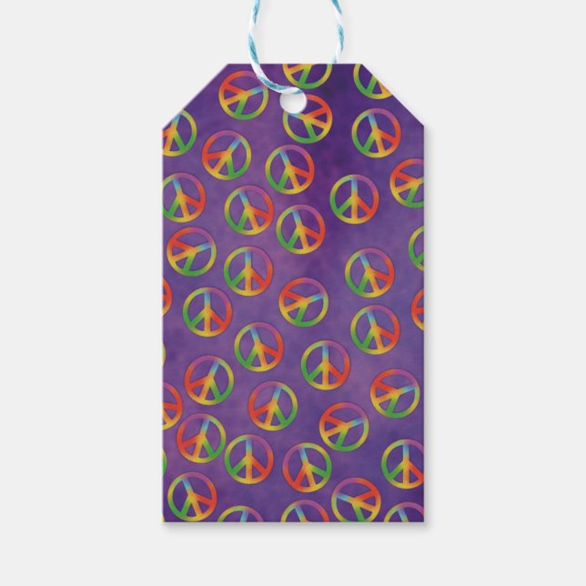 Etiqueta Para Presente Tie Dye Peace sinaliza em roxo (Frente)