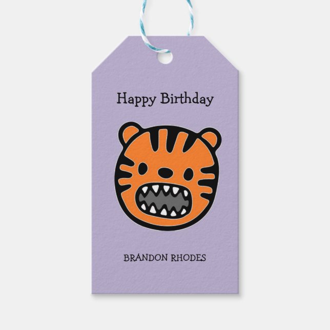 Etiqueta Para Presente Tigre castanho-branco, roxo (Frente)