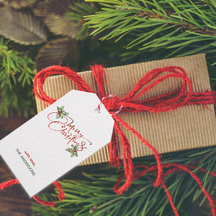Etiqueta Para Presente Tinta de Caligrafia Holly Berry Neve Feliz Natal