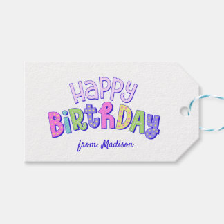 Etiqueta Para Presente Tipografia Arco-Íris Colorida Simples Feliz Aniver