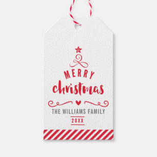 ETIQUETA PARA PRESENTE TIPOGRAFIA ÁRVORE DE NATAL FESTIVA VERMELHA