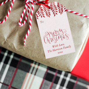 Etiqueta Para Presente Tipografia com Efeito Foil Vermelho Feliz Natal