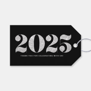 Etiqueta Para Presente Tipografia de 2024, Faux Silver Glitter, Ano Novo,