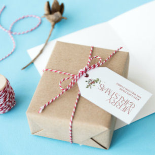 Etiqueta Para Presente Tipografia de Natal Feliz Botânica