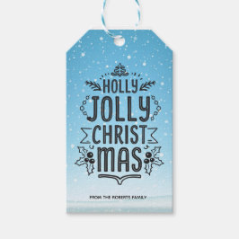 Etiqueta Para Presente Tipografia de Natal Holly Jolly Azul Personalizada