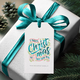 Etiqueta Para Presente Tipografia Mágica de Natal Listras Turquesa ID441