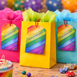 Etiqueta Para Presente Tiras de Aniversário Arco-íris Confete Festa