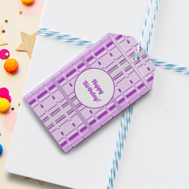 Etiqueta Para Presente Tiras de Padrão Rosa de Lavanda Moderna (Criador carregado)