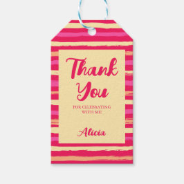 Etiqueta Para Presente Tiras Inquietas Rosa Cor-de-Rosa Obrigado
