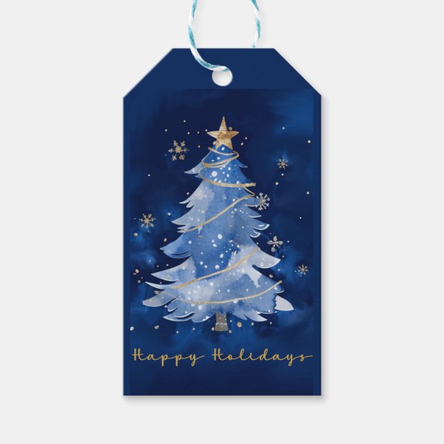 Etiqueta Para Presente Title: Happy Holidays Elegant Navy Gold Christmas  (Frente)