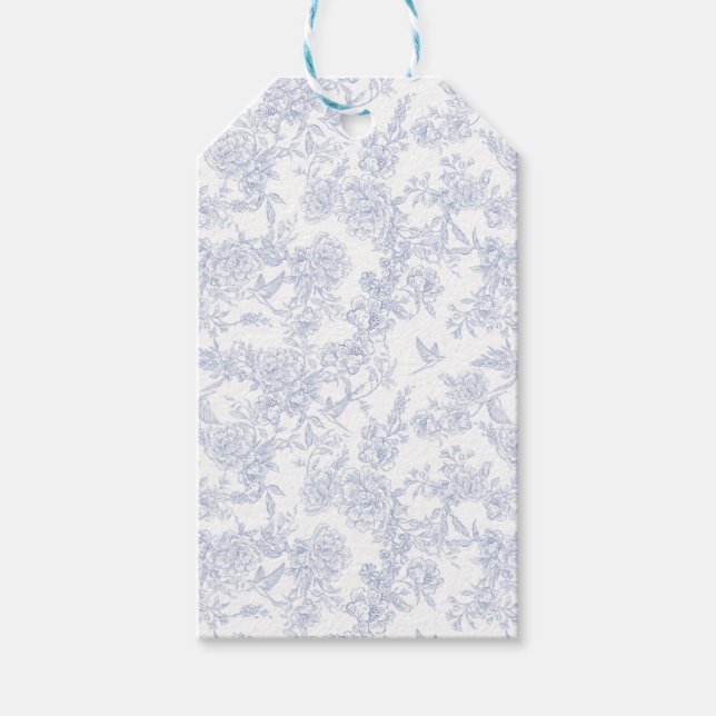 Etiqueta Para Presente Toalete Francês Floral Azul Elegante (Frente)