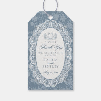 Etiqueta Para Presente Toalha de Renda Azul Floral Vintage Chá de Noiva