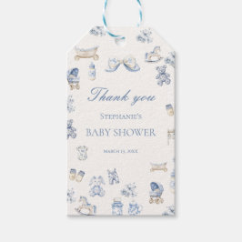 Etiqueta Para Presente Toile De Jouy Baby Shower Blue Bow Boy