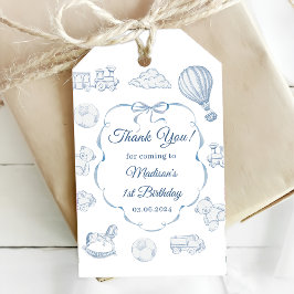 Etiqueta Para Presente Toile De Jouy Blue Bow Birthday Party