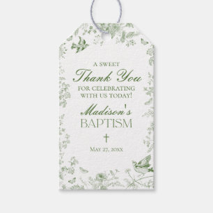 Etiqueta Para Presente Toile De Jouy Verde Favoritos de Batismo Florais V