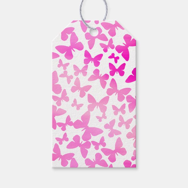 Etiqueta Para Presente Toques de borboleta (Rosa) (Frente)
