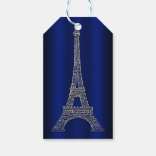 Etiqueta Para Presente Torre Eiffel Prata Azul Real Favor de Casamento em