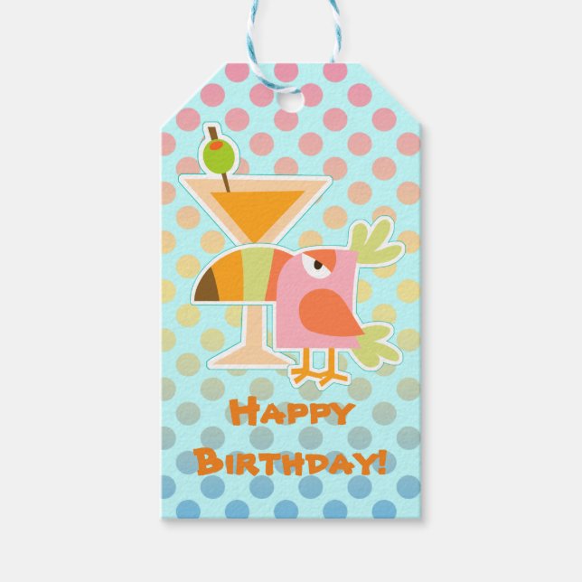 Etiqueta Para Presente Toucan Bird Martini - Bolinhas Birthday (Frente)