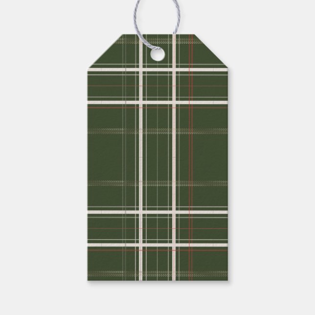 Etiqueta Para Presente Tradicional Plaid Verde Cabana de Madeira Natal (Frente)