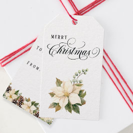 Etiqueta Para Presente Traditional Christmas White Poinsettia Doublesided