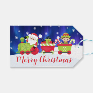 Etiqueta Para Presente Trem de Natal Fofo com Papai Noel e Elfo