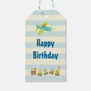 Etiqueta Para Presente Trem e avião animais do brinquedo no aniversário