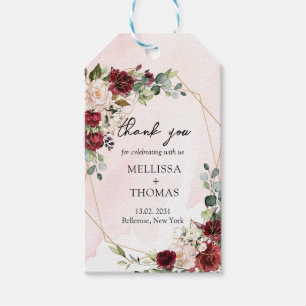 Etiqueta Para Presente Trendy burgundy floral eucalipto e casamento de ou