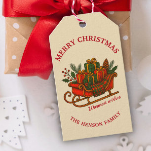 Etiqueta Para Presente Trenó de Natal Antigo com Presentes de Férias