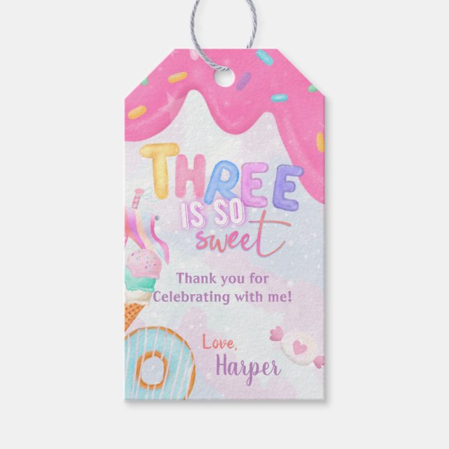 Etiqueta Para Presente três anos é tão doce (Frente)