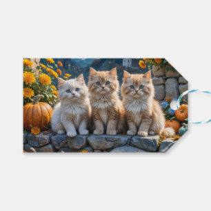 Etiqueta Para Presente Três gatinhos de outono com abóboras e Mães