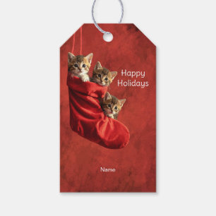 Etiqueta Para Presente Três gatinhos numa Etiqueta de Presente de Meia de