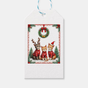Etiqueta Para Presente Três gatos engraçados camisola de Natal feia do ga