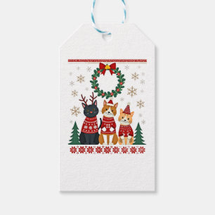 Etiqueta Para Presente Três gatos engraçados camisola de Natal gato feio
