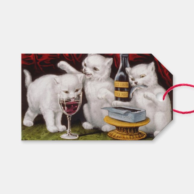 Etiqueta Para Presente Três Jolly Kittens no Banquete (Frente (horizontal))