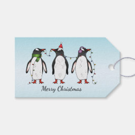 Etiqueta Para Presente Três Pinguins De Natal Festivos Com Texto Personal