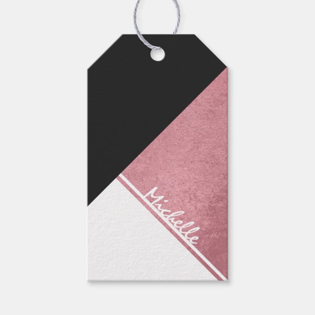 Etiqueta Para Presente Triângulo Dourado Rosa Branca Moderno (Frente)