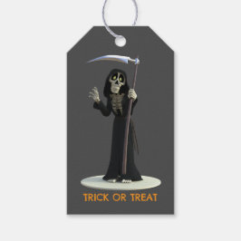 Etiqueta Para Presente Trick or Treat. Cartoon Grim Reaper