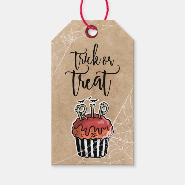 Etiqueta Para Presente Trick or treat cupcake de Halloween (Frente)